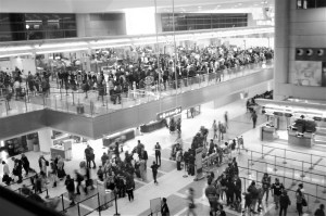 Airport security lines at Los Angeles International Airport, California, USA